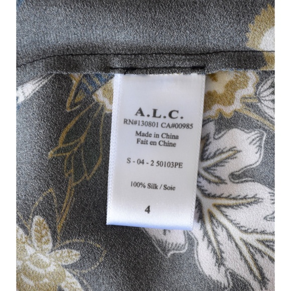 A.L.C. WOMEN NWT COOPER 100% SILK L/S OPEN BACK BLACK MULTI BLOUSE. SIZE 4 - Picture 12 of 12